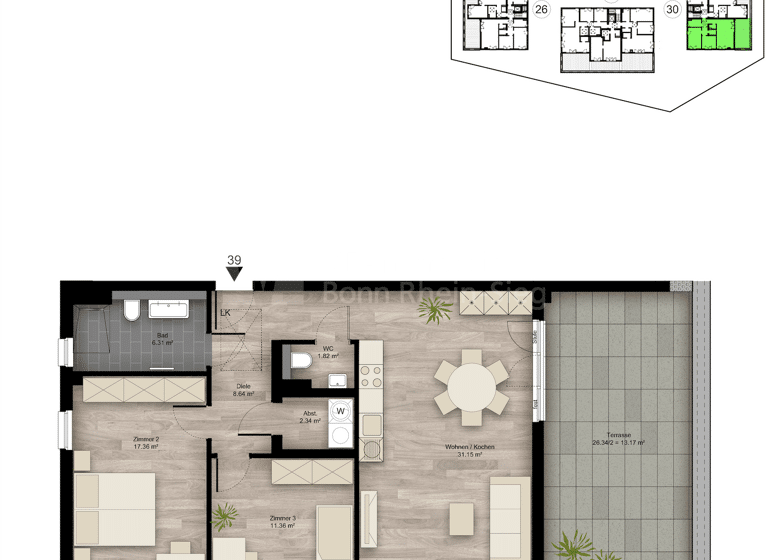 Wohnung zum Kauf - Erstbezug provisionsfrei 569.900 € 3 Zimmer 92,2 m² Elisabeth-Habeth-Weg 24-32 Witterschlick Alfter 53347