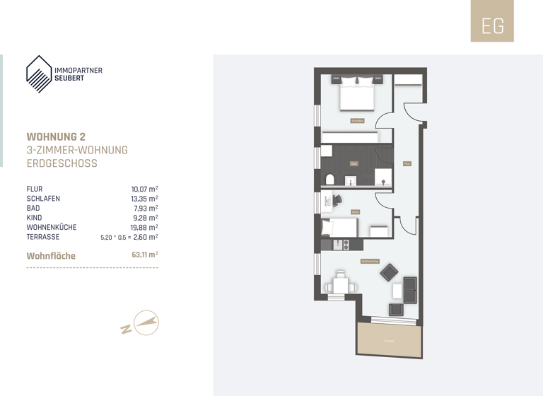 Wohnung zur Miete 760 € 3 Zimmer 63,1 m² Bogen 94327