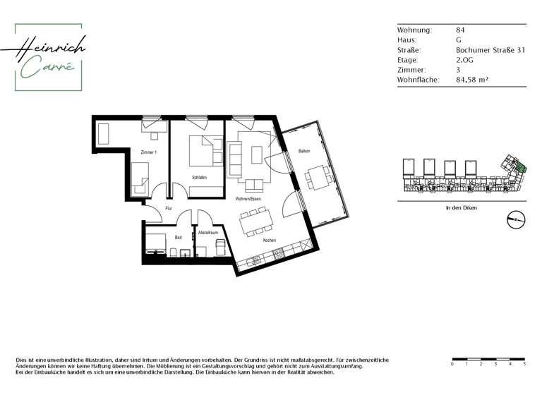 Wohnung zur Miete 1.415 € 3 Zimmer 84,6 m² 2. Geschoss frei ab 01.06.2026 Bochumer Straße 31 Rath Düsseldorf 40472
