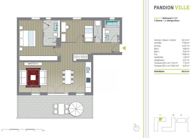 Penthouse zur Miete 1.680 € 3 Zimmer 98,4 m² 3. Geschoss frei ab 01.09.2025 Fritz-Bauer-Straße 9 Duisdorf Bonn 53123