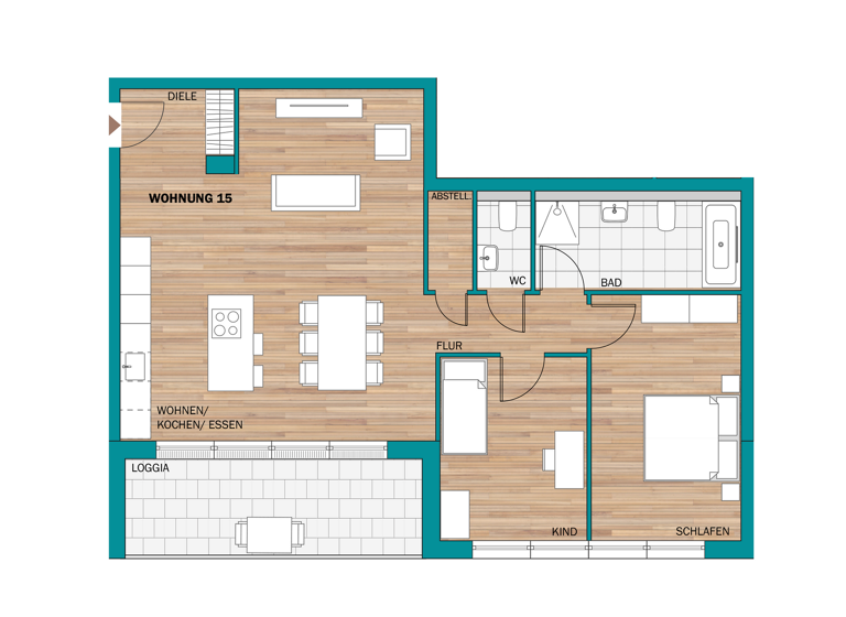 Wohnung zum Kauf provisionsfrei 508.300 € 3 Zimmer 95,9 m² 1. Geschoss frei ab 31.12.2027 Rüsselsheimer Straße 39-41 Waldhof Mannheim 68305