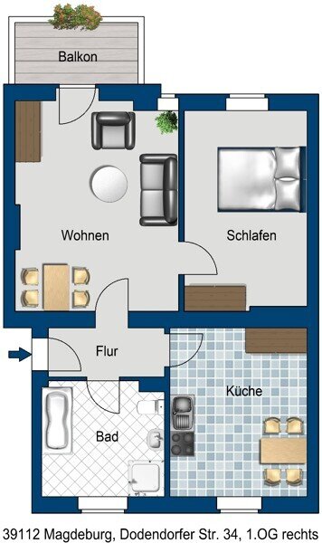 Wohnung zur Miete 372 € 2 Zimmer 62 m²<br/>Wohnfläche 1.<br/>Geschoss 25.12.2024<br/>Verfügbarkeit Dodendorfer Str. 34 Insel Magdeburg 39112