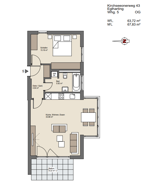 Wohnung zur Miete 1.275 € 2 Zimmer 63 m²<br/>Wohnfläche 1.<br/>Geschoss ab sofort<br/>Verfügbarkeit Eglharting Eglhartinger Forst 85614