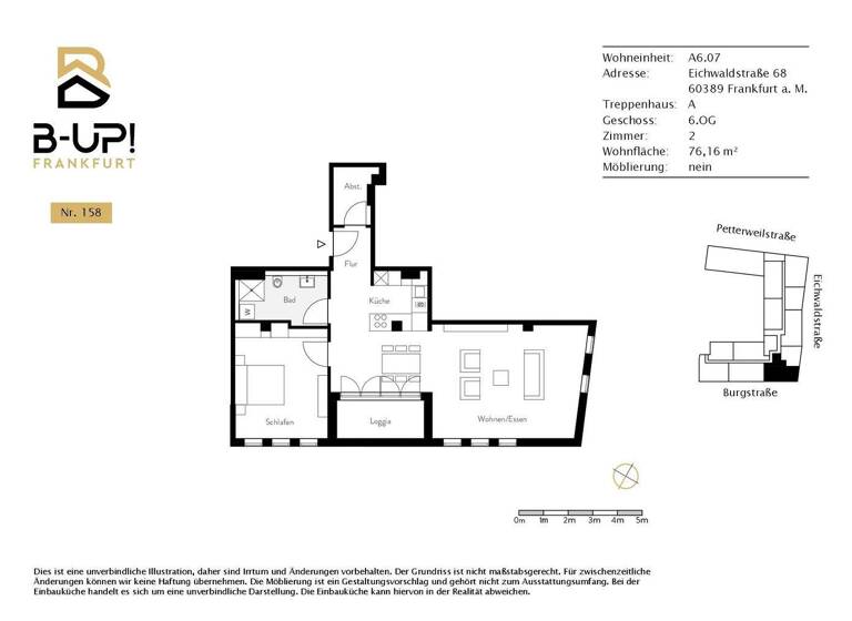 Wohnung zur Miete 2.135 € 2 Zimmer 77,2 m² 6. Geschoss Eichwaldstraße 68 Nordend-Ost Frankfurt am Main 60385