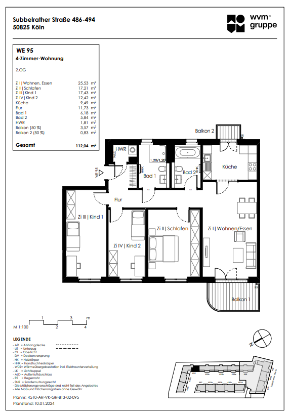 Wohnung zum Kauf provisionsfrei 720.955 € 4 Zimmer 112 m²<br/>Wohnfläche Subbelrather Str. 490 Ehrenfeld Köln 50825