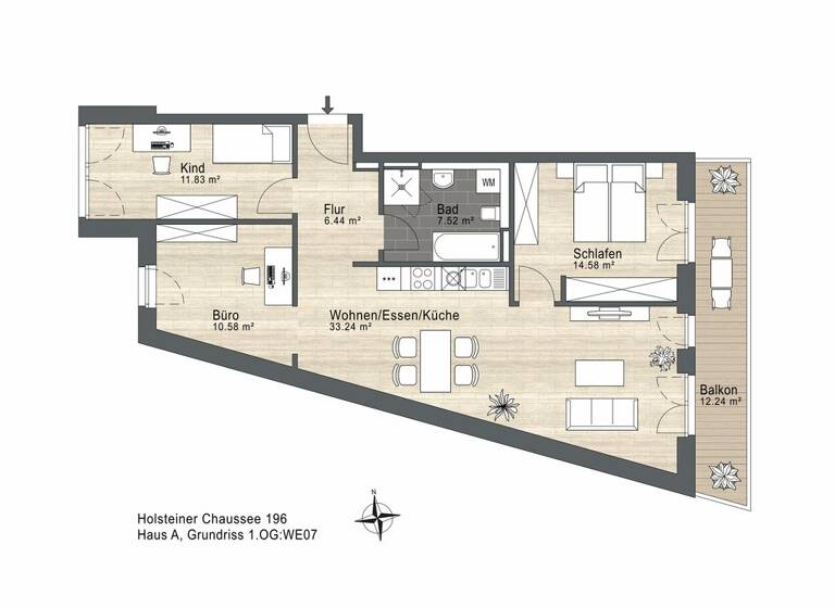 Wohnung zum Kauf - Erstbezug 616.000 € 4 Zimmer 90,3 m² 1. Geschoss Holsteiner Chaussee 196 Schnelsen Hamburg 22457