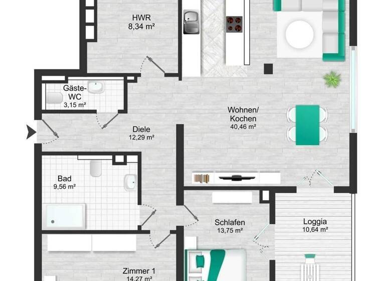 Wohnung zum Kauf - Erstbezug provisionsfrei 469.000 € 3 Zimmer 107,1 m² 1. Geschoss Hauptstraße 58 Borgfeld Lilienthal 28865