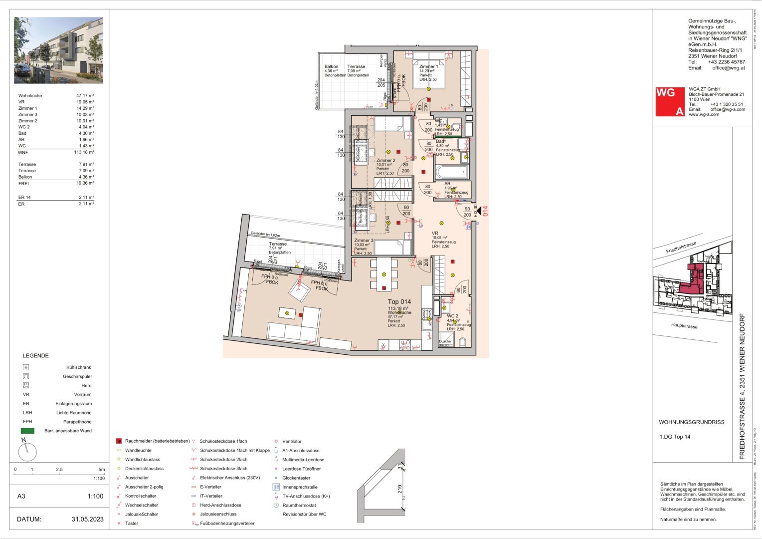 Wohnung zur Miete 2.340 € 4 Zimmer 113,2 m²<br/>Wohnfläche 3.<br/>Geschoss ab sofort<br/>Verfügbarkeit Wiener Neudorf 2351