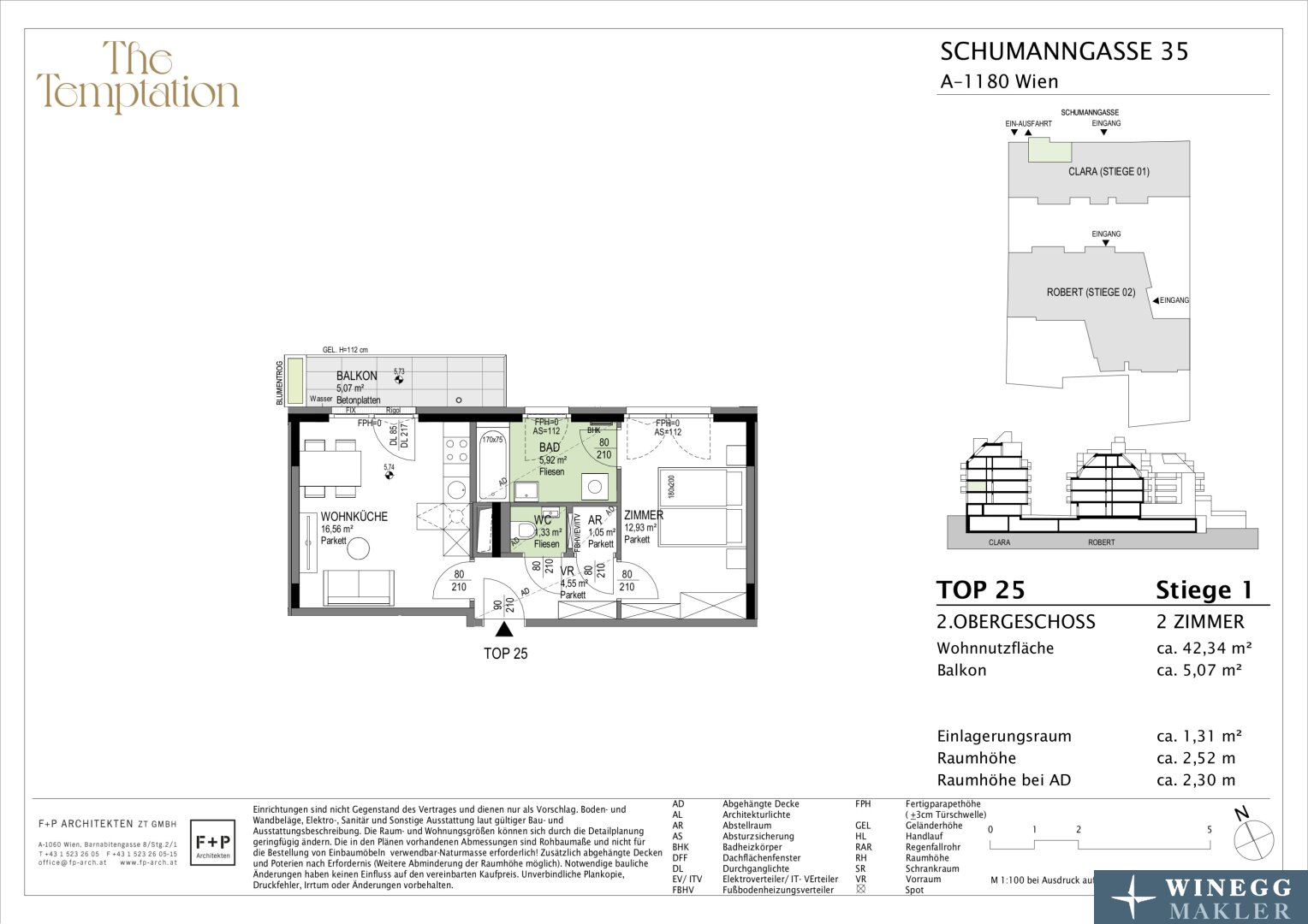 Wohnung zum Kauf 342.800 € 2 Zimmer 42,3 m²<br/>Wohnfläche 2.<br/>Geschoss Schumanngasse 35 Wien 1180