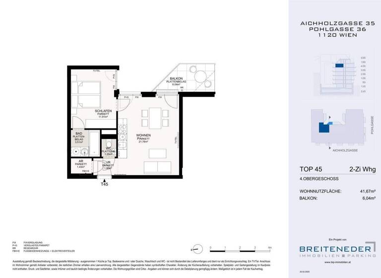 Wohnung zum Kauf - Erstbezug 318.000 € 2 Zimmer 41,7 m² 4. Geschoss Aichholzgasse Wien 1120
