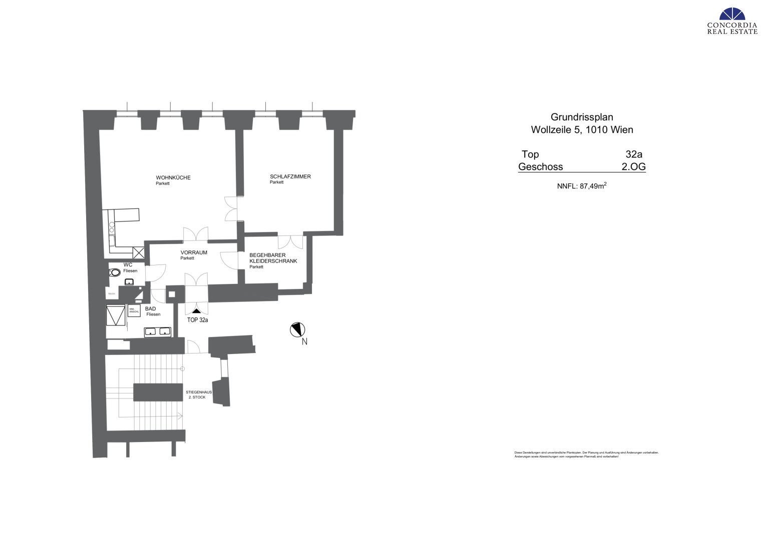 Wohnung zur Miete 1.675 € 2 Zimmer 87,5 m²<br/>Wohnfläche 2.<br/>Geschoss 01.02.2025<br/>Verfügbarkeit Wien 1010