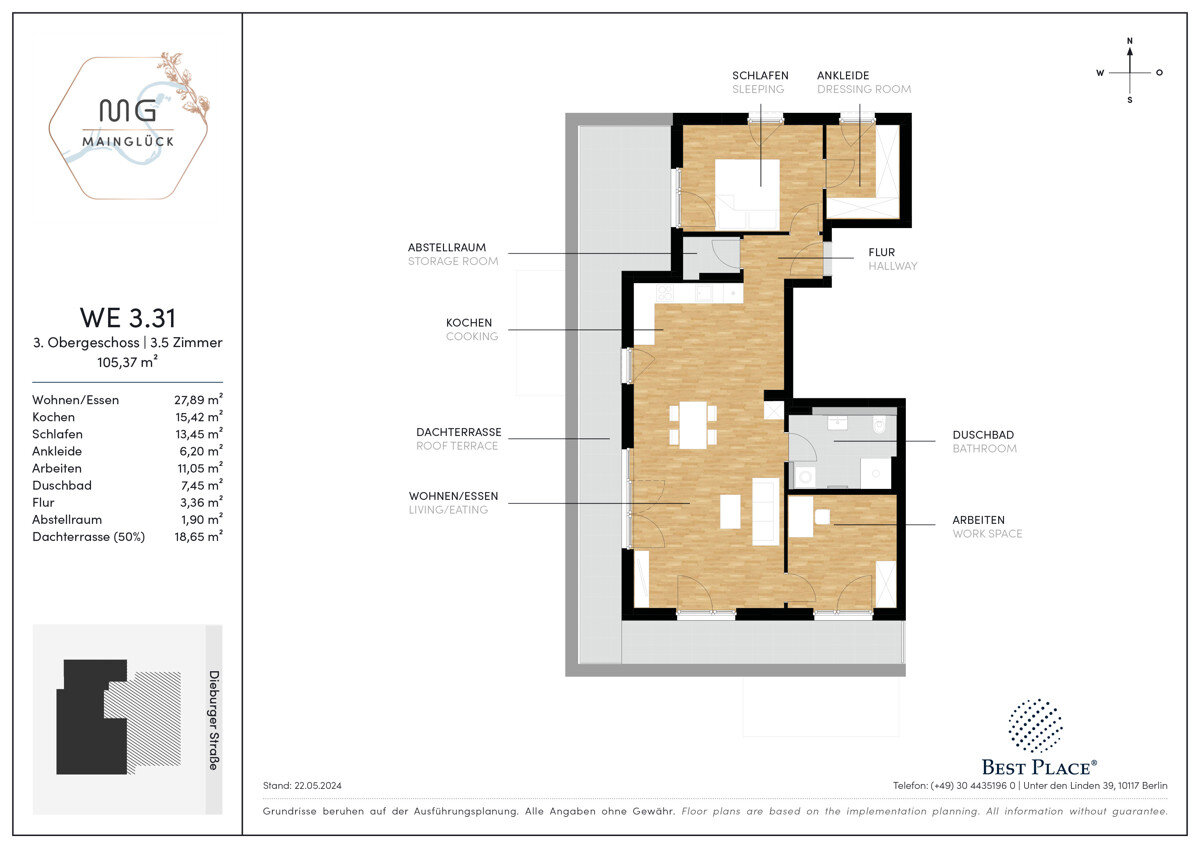 Wohnung zum Kauf provisionsfrei 1.115.000 € 3,5 Zimmer 105,4 m²<br/>Wohnfläche 3.<br/>Geschoss 30.06.2026<br/>Verfügbarkeit Dieburger Straße 12D Fechenheim Frankfurt am Main 60386