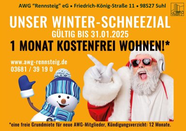 Wohnung zur Miete 350 € 3 Zimmer 55,9 m² 1. Geschoss Am Himmelreich 48 Wahlbezirk 76 Suhl 98527