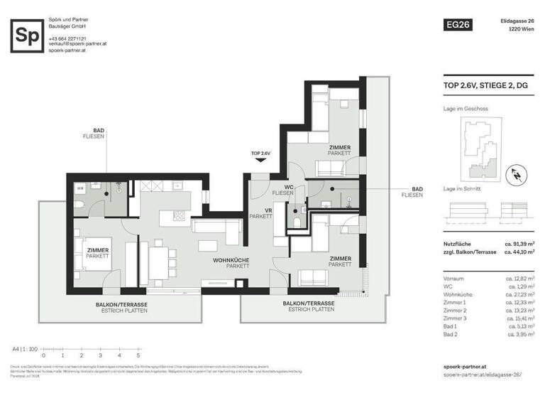 Wohnung zum Kauf - Erstbezug 863.000 € 4 Zimmer 92,1 m² 2. Geschoss Elidagasse 26 Wien, Donaustadt 1220