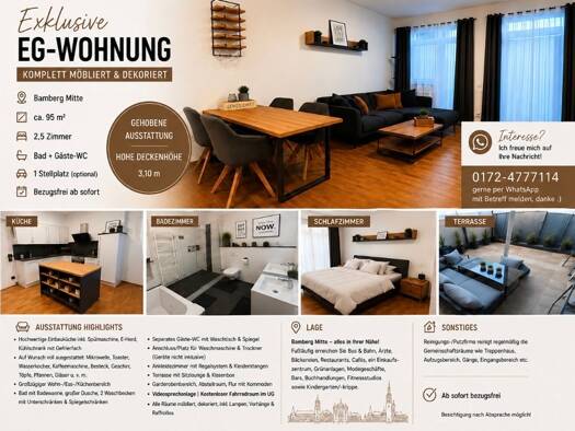 Wohnung zur Miete 1.600 € 3 Zimmer 95 m² EG Bamberg Bamberg 96050
