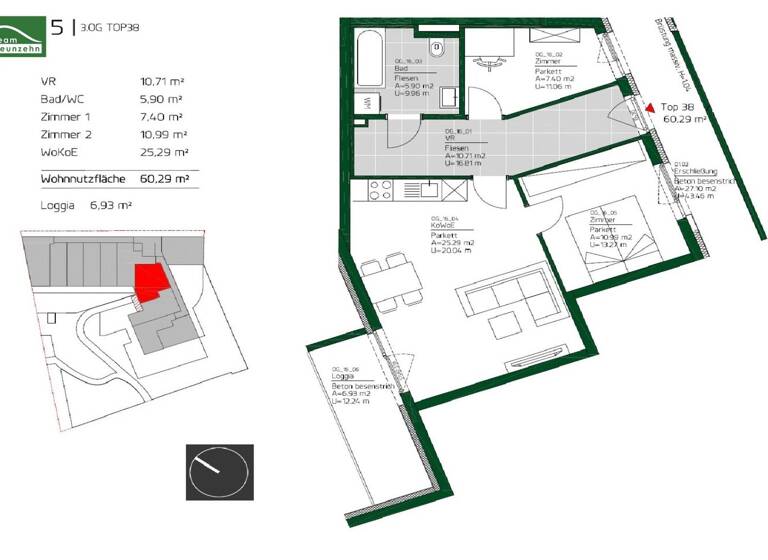 Wohnung zur Miete 718 € 3 Zimmer 60,2 m² 3. Geschoss Ungergasse 39 Gries Graz 8020