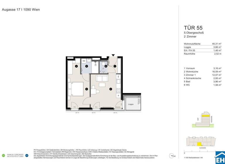 Wohnung zum Kauf - Erstbezug 445.700 € 2 Zimmer 40,3 m² 5. Geschoss Augasse Wien 1090