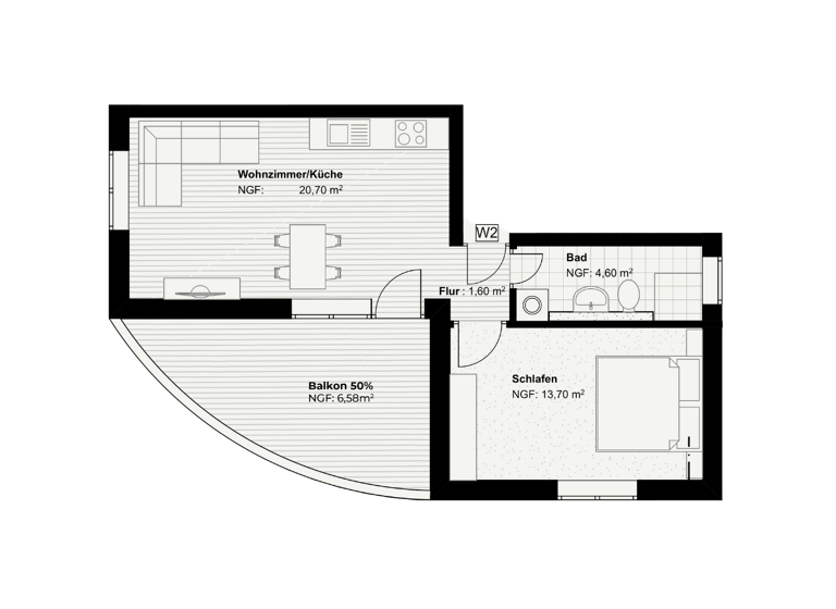 Wohnung zum Kauf provisionsfrei 212.310 € 2 Zimmer 47,2 m²<br/>Wohnfläche Friedrichstraße 12 Rodheim-Bieber Biebertal 35444