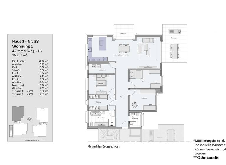 Wohnung zur Miete - Erstbezug 3.110 € 4 Zimmer 163,7 m² frei ab 01.06.2026 Bredeney Essen / Bredeney 45133