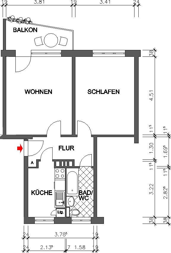 Wohnung zur Miete 331 € 2 Zimmer 50,4 m²<br/>Wohnfläche EG<br/>Geschoss Comeniusstr. 34 Altchemnitz 412 Chemnitz 09120