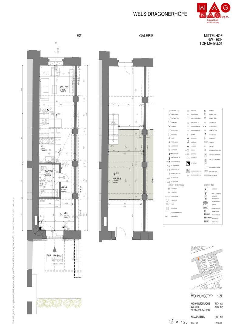 Wohnung zur Miete 573 € 1,5 Zimmer 71,2 m²<br/>Wohnfläche EG<br/>Geschoss 01.02.2025<br/>Verfügbarkeit Dragonerstraße 44 Wels Wels 4600