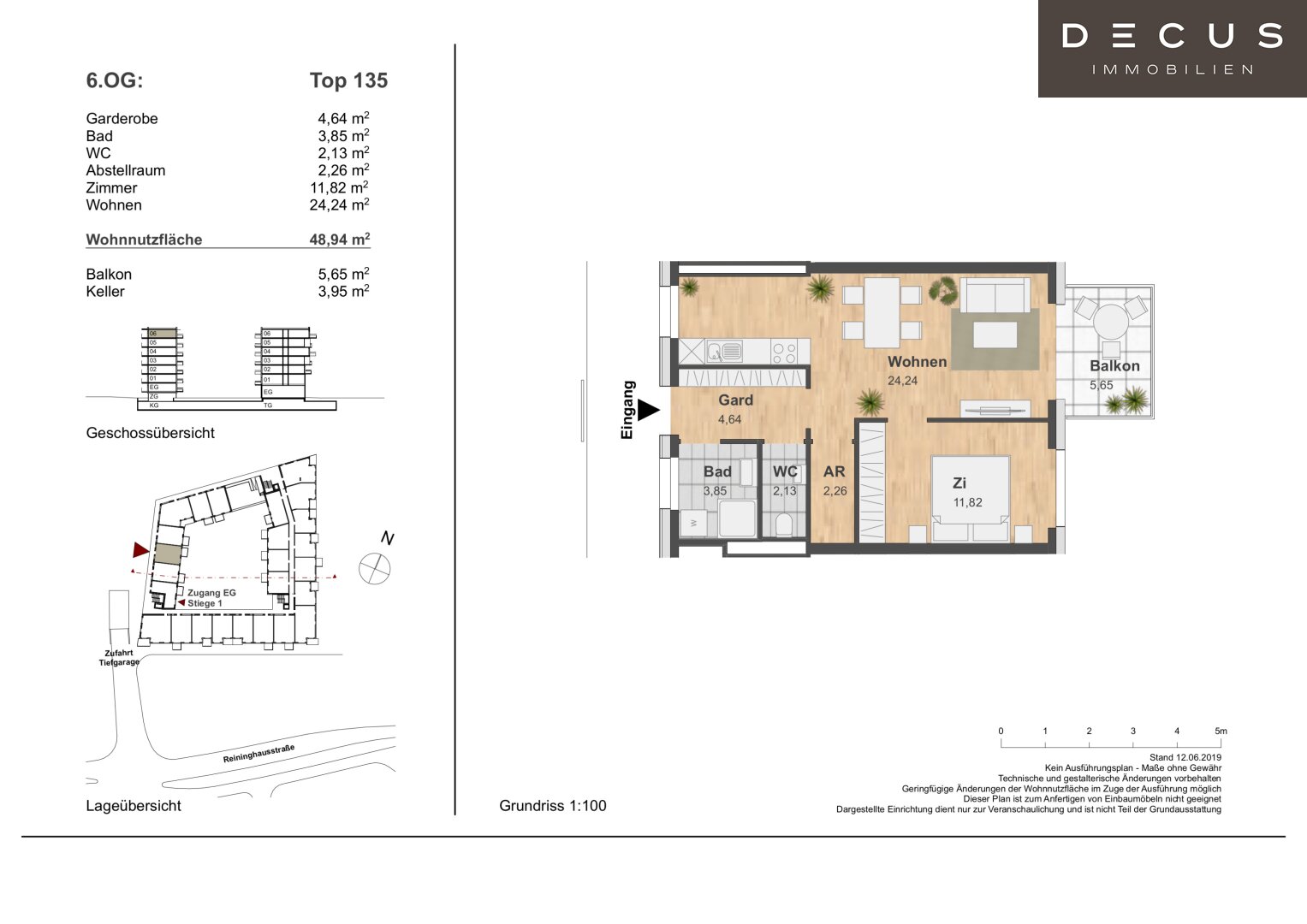 Wohnung zur Miete 550 € 2 Zimmer 48,9 m²<br/>Wohnfläche 6.<br/>Geschoss Eggenberg Graz 8020