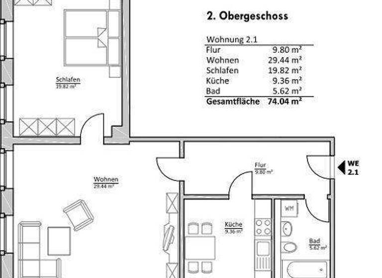 Wohnung zur Miete 296 € 2 Zimmer 74 m² 2. Geschoss Schloßstraße 2 Zentrum Chemnitz 09111