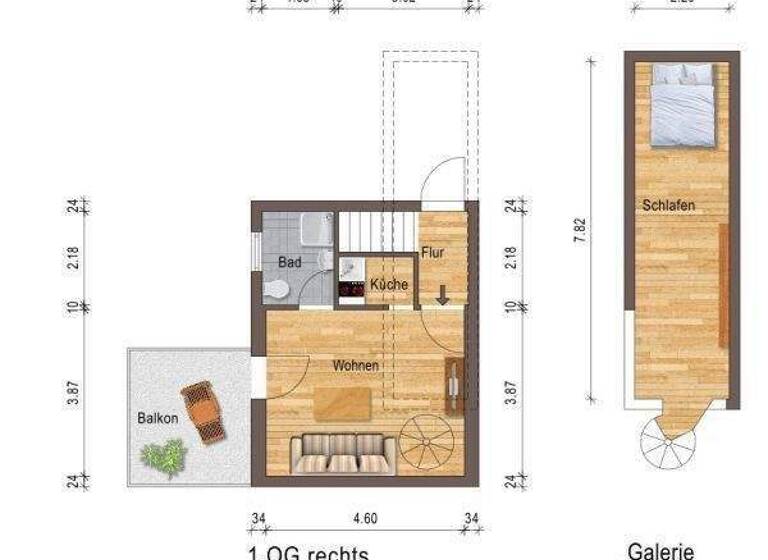 Studio zur Miete 590 € 1 Zimmer 39 m² 1. Geschoss Herrenstrasse 5 Mainz-Kostheim Wiesbaden 55246