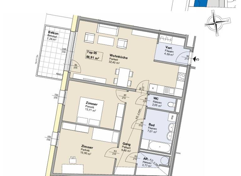 Wohnung zur Miete - Erstbezug 1.398 € 3 Zimmer 88,9 m² frei ab sofort Wolkersdorf im Weinviertel / Obersdorf 2120