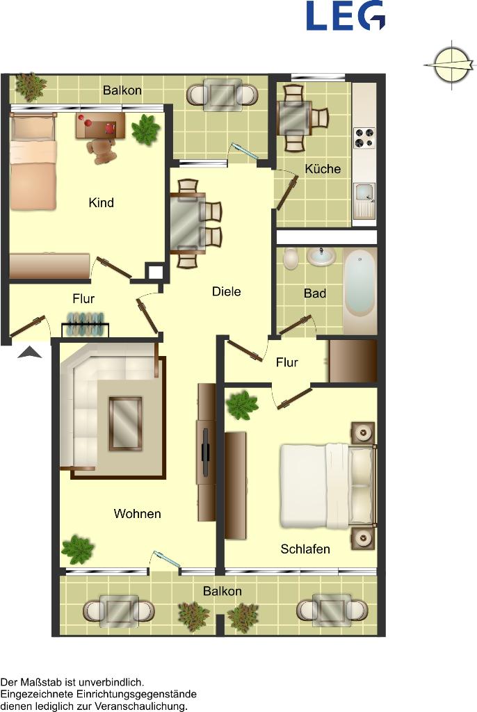 Wohnung zur Miete 849 € 3 Zimmer 81,6 m²<br/>Wohnfläche 3.<br/>Geschoss Max-Planck-Straße 6 West Ratingen 40880