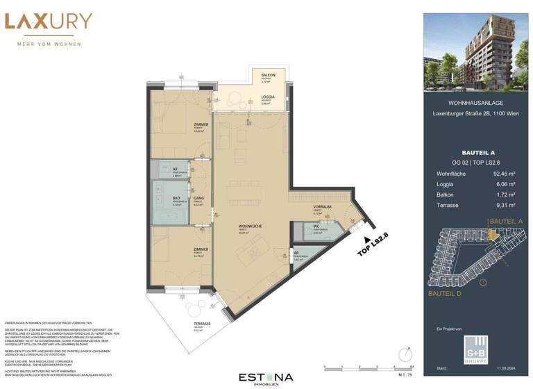 Wohnung zum Kauf - Erstbezug 630.000 € 3 Zimmer 92,2 m² 2. Geschoss Laxenburger Straße Wien 1100