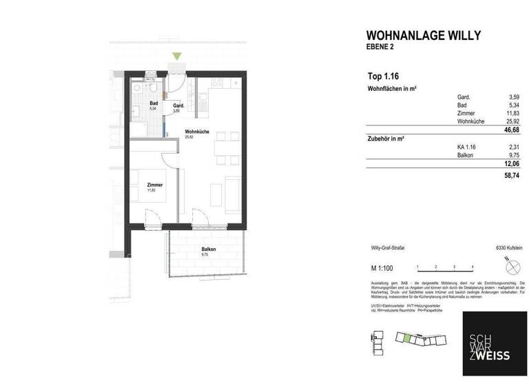Wohnung zum Kauf - Erstbezug 324.000 € 2 Zimmer 46,7 m² 2. Geschoss Kufstein 6330