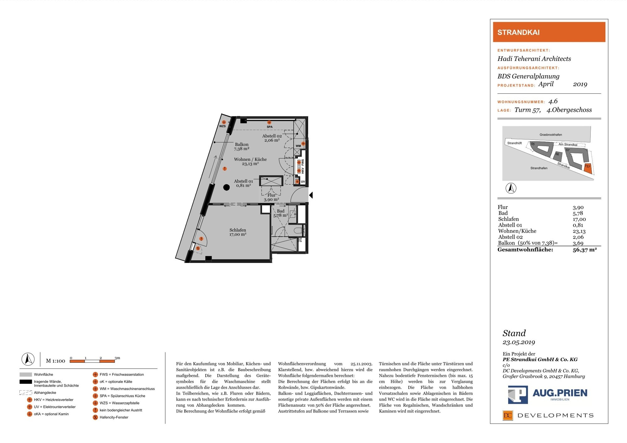 Wohnung zur Miete 1.466 € 2 Zimmer 56,4 m²<br/>Wohnfläche HafenCity Hamburg 20457