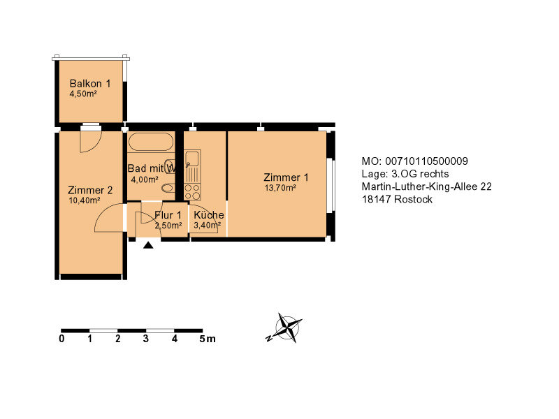 Wohnung zur Miete 260 € 2 Zimmer 36,3 m²<br/>Wohnfläche 3.<br/>Geschoss 01.03.2025<br/>Verfügbarkeit Martin-Luther-King-Allee 22 Toitenwinkel Rostock 18147