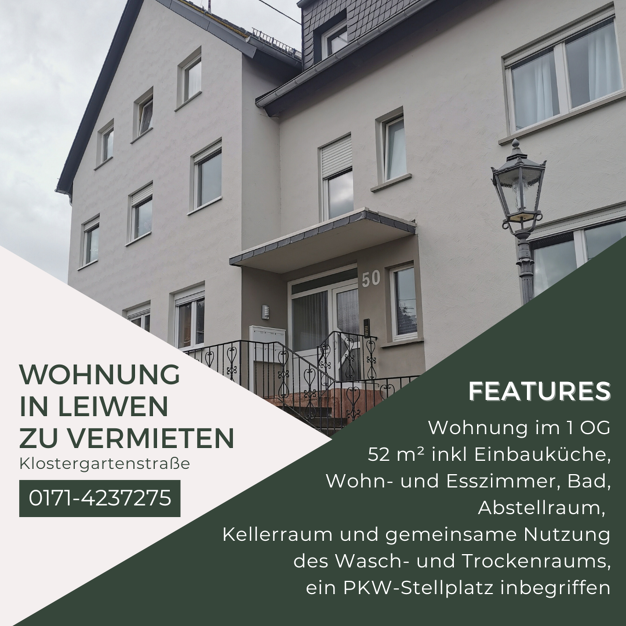 Wohnung zur Miete 375 € 2 Zimmer 52 m² Klostergartenstraße Leiwen 54340