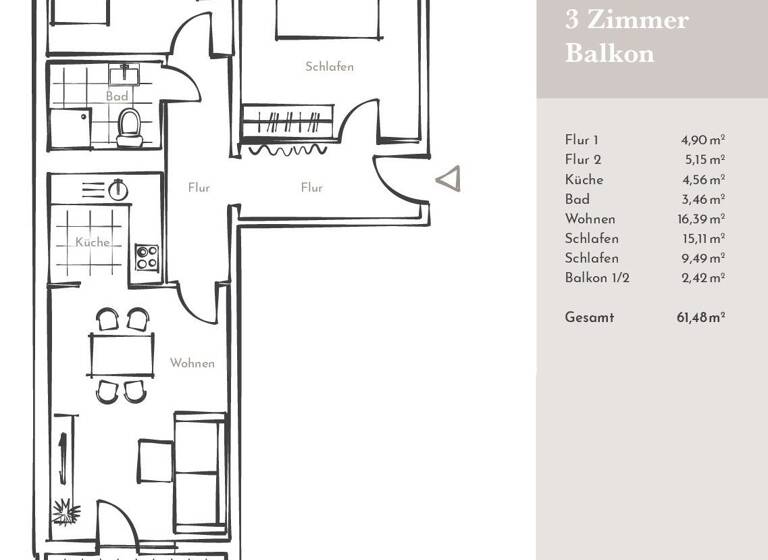 Wohnung zur Miete 365 € 3 Zimmer 61,5 m² 4. Geschoss Dequeder Straße 25 Neue Neustadt Magdeburg 39124