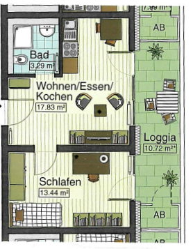 Studio zur Miete 840 € 2 Zimmer 39,9 m²<br/>Wohnfläche 1.<br/>Geschoss ab sofort<br/>Verfügbarkeit Stadtmitte Neu-Ulm 89231