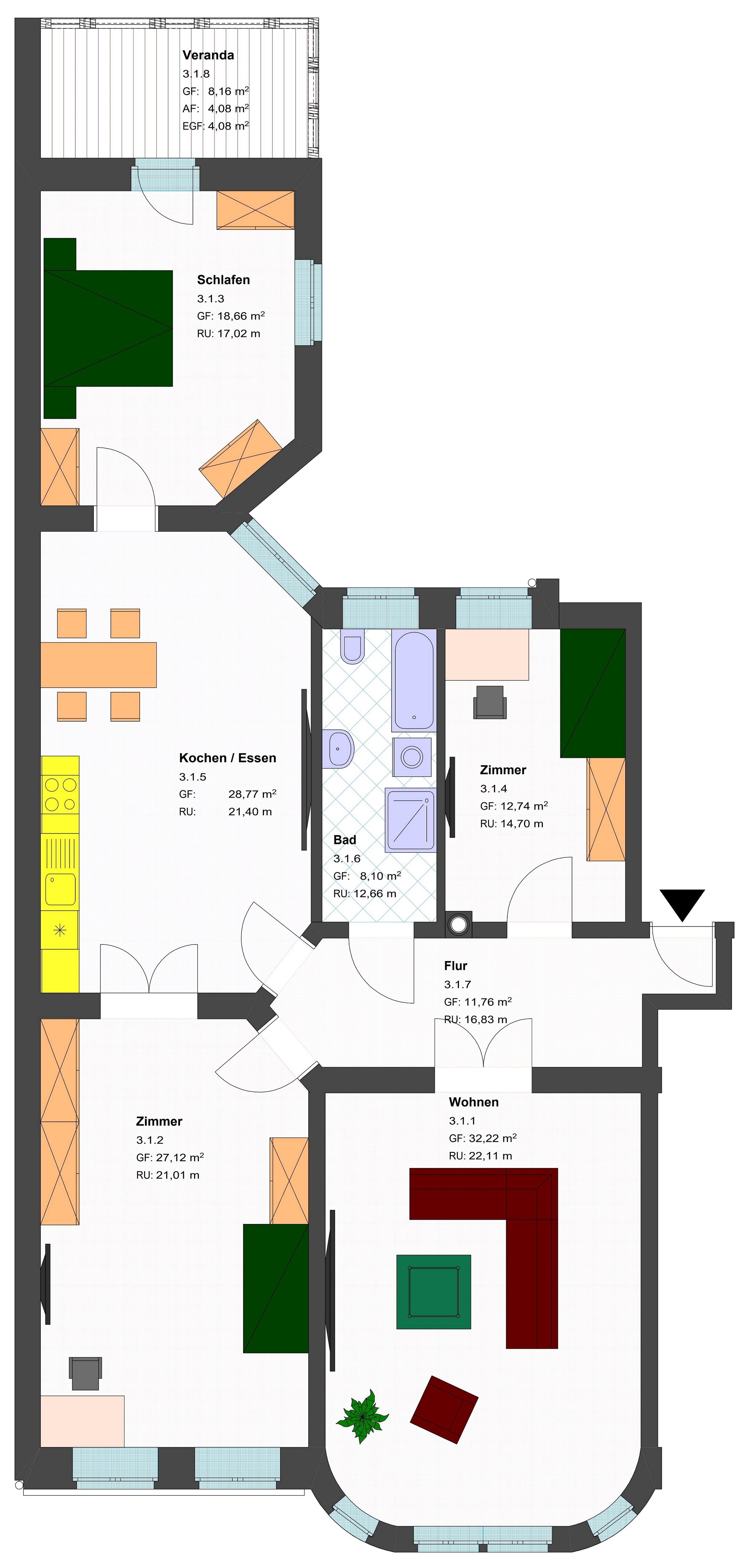 Wohnung zur Miete 1.150 € 4 Zimmer 143,5 m²<br/>Wohnfläche 2.<br/>Geschoss ab sofort<br/>Verfügbarkeit Schillerstraße 7 Innenstadt Görlitz 02826