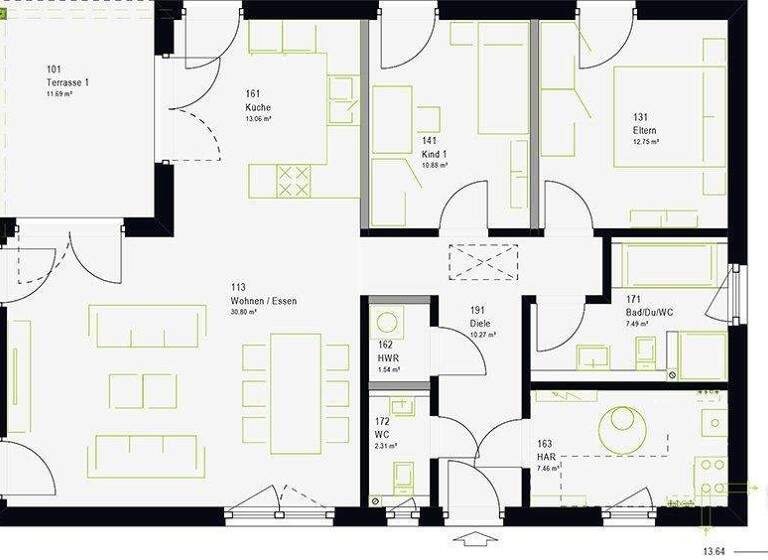Bungalow zum Kauf provisionsfrei 293.229 € 3 Zimmer 108 m² 615 m² Grundstück Holzkirchen 97292