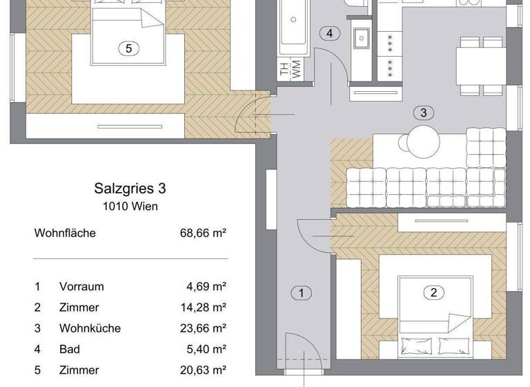 Wohnung zum Kauf 745.000 € 3 Zimmer 68,7 m² Wien 1010