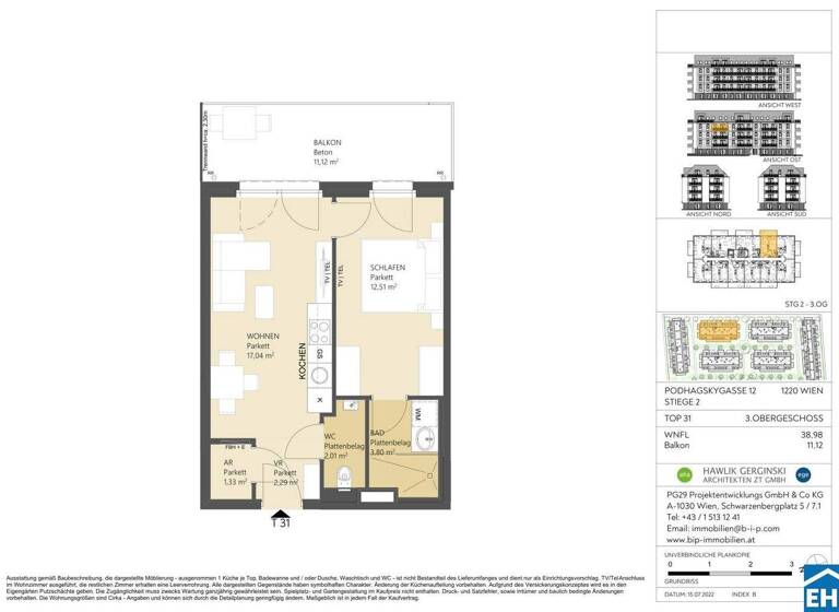 Wohnung zum Kauf 244.200 € 2 Zimmer 39 m² 3. Geschoss frei ab 01.11.2029 Podhagskygasse 12 Wien 1220