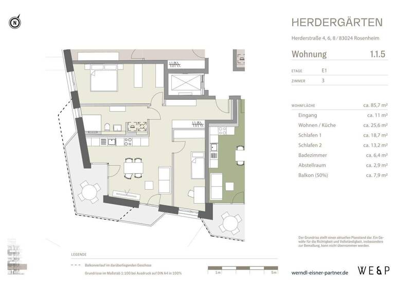 Wohnung zur Miete - Erstbezug 1.690 € 3 Zimmer 85,7 m² 1. Geschoss frei ab 01.07.2026 West Rosenheim 83024