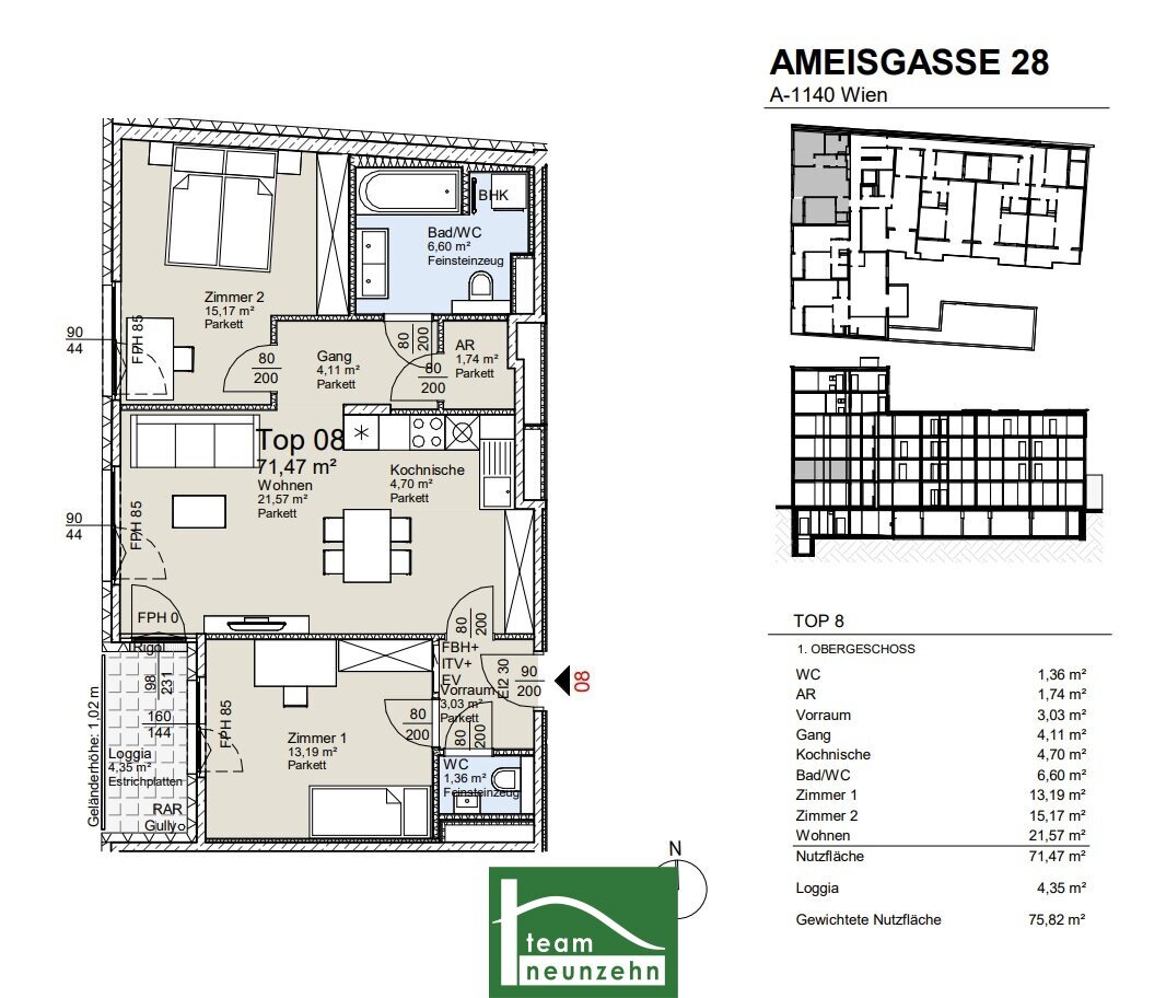 Wohnung zum Kauf provisionsfrei 487.451 € 3 Zimmer 71,4 m²<br/>Wohnfläche 1.<br/>Geschoss Ameisgasse 28 Wien 1140