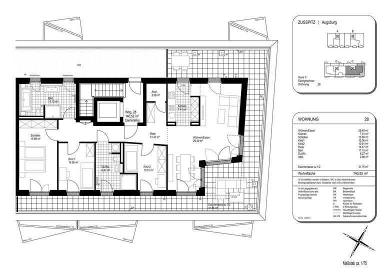 Wohnung zum Kauf - Neubau provisionsfrei 1.195.700 € 4 Zimmer 140,5 m² Zugspitzstraße 5 a Hochzoll Augsburg 86163
