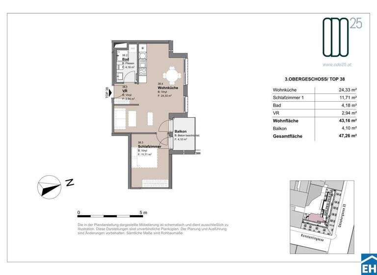 Wohnung zur Miete - Erstbezug 798 € 2 Zimmer 43,2 m² 3. Geschoss frei ab 01.07.2026 Odoakergasse 25 Wien 1160