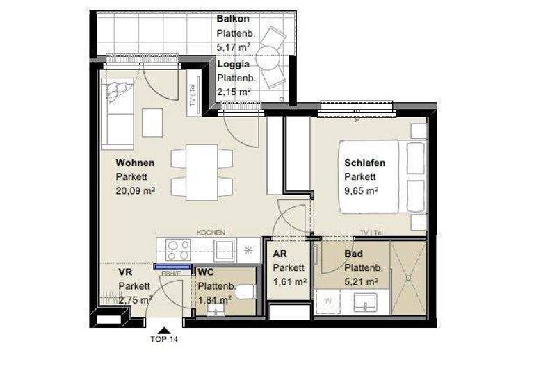 Wohnung zur Miete - Erstbezug 791 € 2 Zimmer 41,4 m² 2. Geschoss frei ab 01.05.2026 Wien 1110
