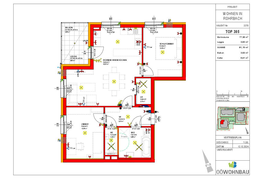 Wohnung zur Miete 762 € 3 Zimmer 77,4 m²<br/>Wohnfläche 1.<br/>Geschoss Fadingerstraße Rohrbach-Berg 4150