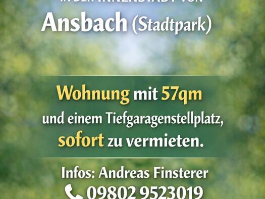 Terrassenwohnung zur Miete 660 € 2 Zimmer 57 m² Geschoss 3/4 frei ab sofort Ansbach 91522