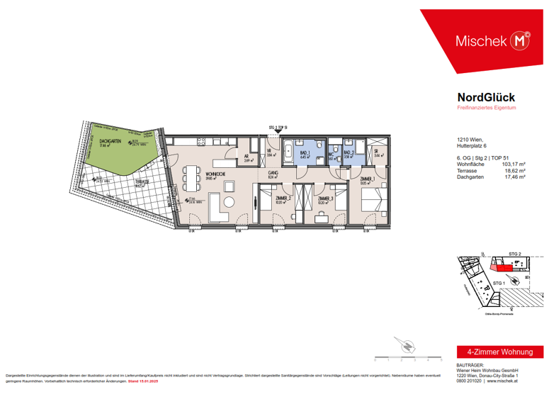 Wohnung zum Kauf provisionsfrei 648.000 € 4 Zimmer 103,2 m² 6. Geschoss Wien 1210