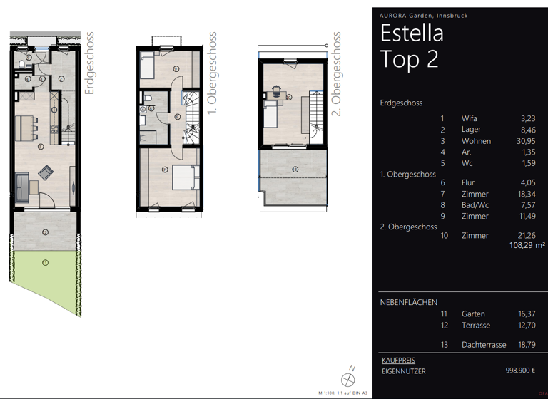 Reihenmittelhaus zum Kauf - Erstbezug provisionsfrei 998.900 € 4 Zimmer 108,3 m² Vögelebichl 57+58 Hötting Innsbruck 6020